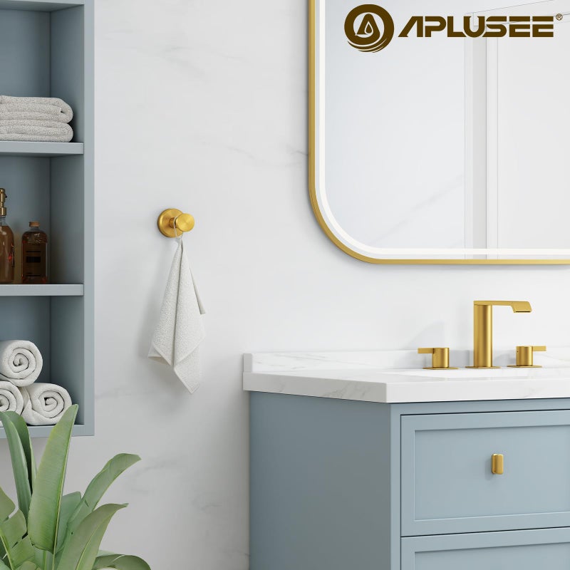 APLusee Brushed Gold Towel Hook for Bathroom, 304 Stainless Steel Round Towel Hanger, Heavy Duty Wall Hook for Kitchen Garage Wall Mounted - Image 2